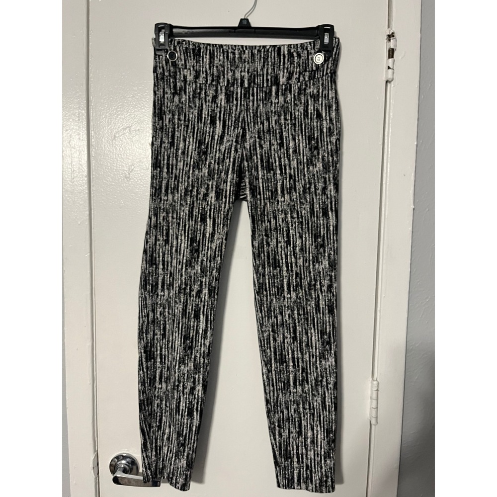 SOHO Apparel Ltd Womens Small Black White Abstract Print Skinny‎ Pull On Pants